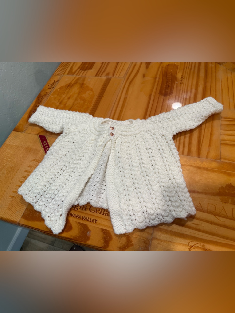 Vintage Toddler’s Cream Hand Crochet Knit Sweater Cardigan Cute Fox Buttons 3/4T
